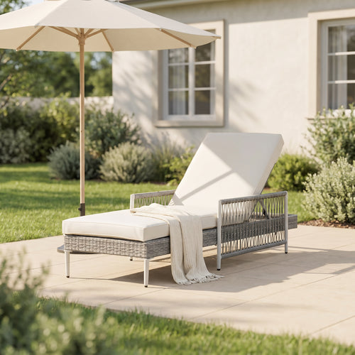 PE Rattan Chaise Lounge Chair 6-Gear Adjustable Recliner Grey