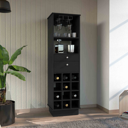 Black Bar Cabinet with Wine Rack and 2 Drawers