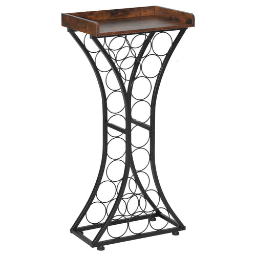 15 Bottle Freestanding Wine Rack Cabinet Black Wood Tabletop