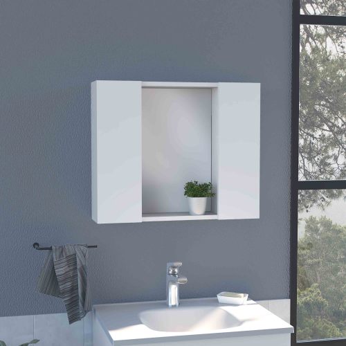 Medicine Cabinet - Double Door with Mirror - White - 20.1"W x 22.8"H
