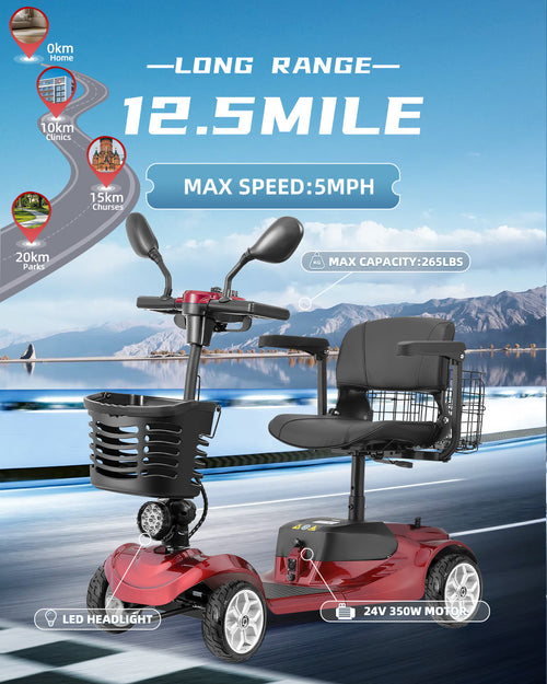 Mobility Scooter 4-Wheel Folding 350W with Front Basket