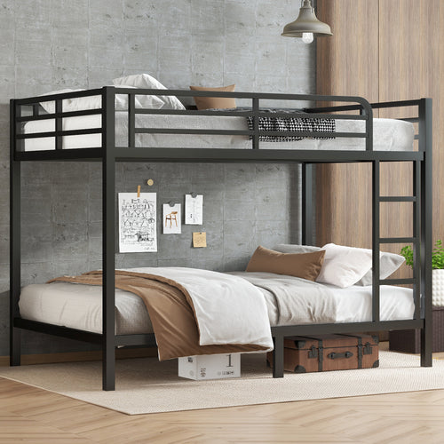 Metal Full XL Over Full XL Bunk Bed, Space-Saving, Black