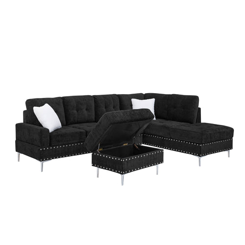 Modern L-Shaped Sectional Sofa with Storage Ottoman, 102" x 76