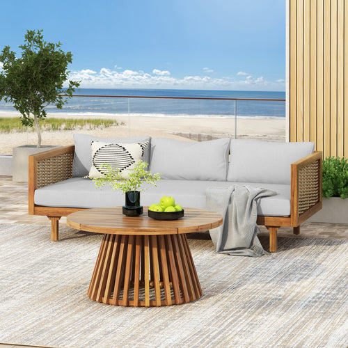 Wicker Rattan Sectional Patio Furniture Set w/ Gray Cushions