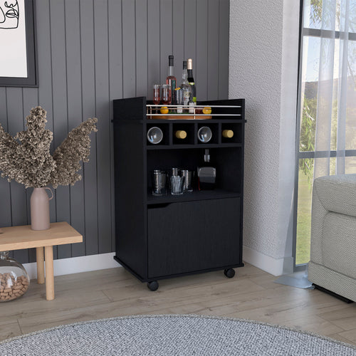 Phoenix Bar Cart with 2 Shelves 4 Cubbies Cabinet