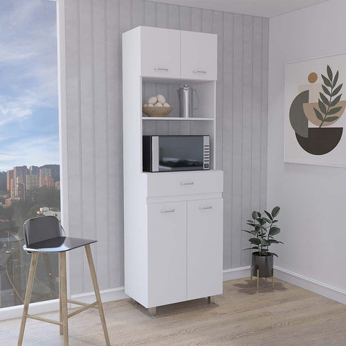 White Microwave Cabinet with Drawer and Double Door