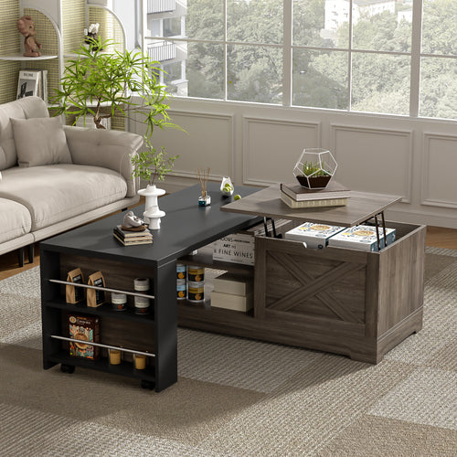 Farmhouse Lift Top Coffee Table With Barn Doors Storage