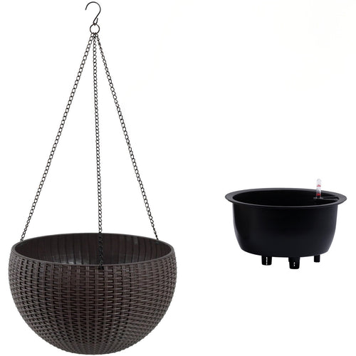 Self-Watering Hanging Planter 13.4" Rattan Brown Pack of 2