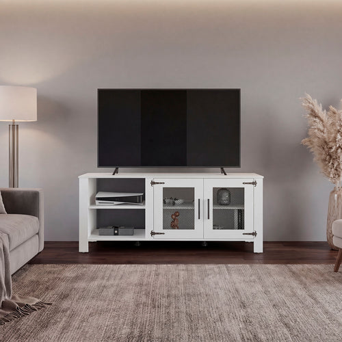65" TV Stand with 5 Shelves, 2 Doors, Modern Media Console