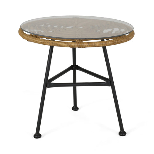 Petrichor Outdoor Side Table Tempered Glass Steel Frame Light Brown