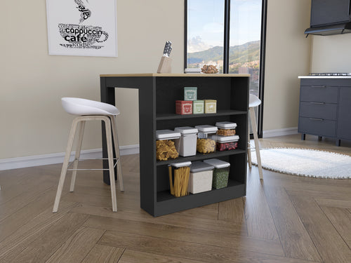 Tanna Kitchen Counter Dining Table Black Pine Two Legs Three Shelves