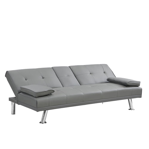 Modern Grey PVC Futon Sofa Bed with Wood Frame