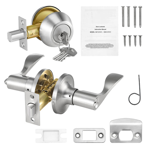 Entry Door Lockset Deadbolt 5 Pack Keyed Alike Satin Nickel