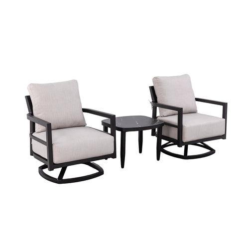 3PC Outdoor Aluminum Patio Set, Swivel Lounge Chairs, Sunbrella