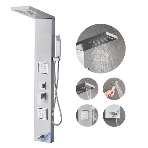 Stainless Steel Shower Panel Tower System 5-Mode Rainfall Massage Jets