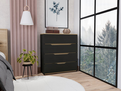 Zoe Four Drawer Dresser Black Light Oak