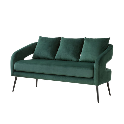Green Velvet Loveseat Settee with Pillows and Metal Legs