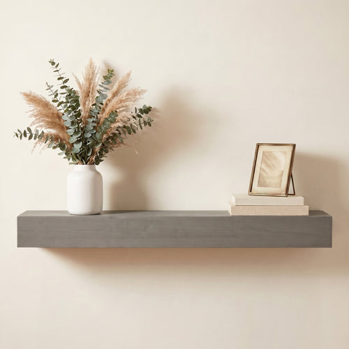 60" Fir Wood Floating Shelf Fireplace Mantel Grey Solid Wood