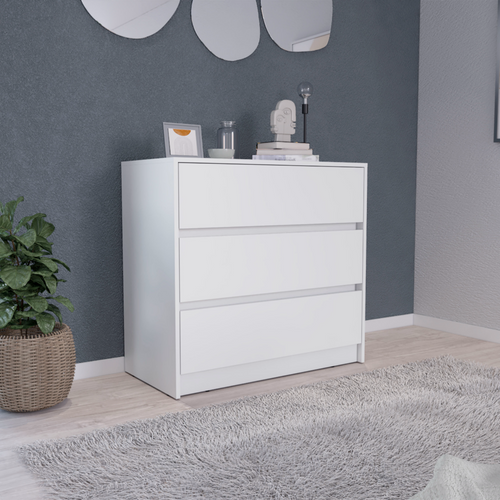 White Three Drawer Dresser with Pull Out Mechanism