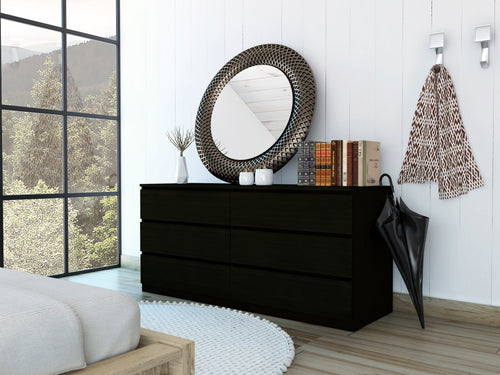 6 Drawer Double Dresser Black Metal Handles