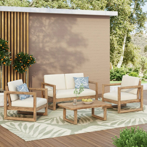 4-Piece Acacia Wood Patio Conversation Set with Cushions