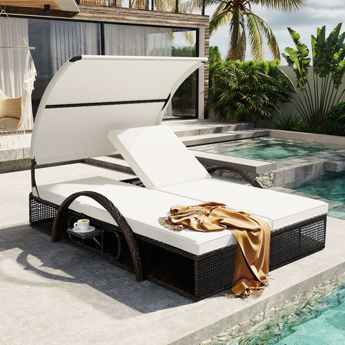 Outdoor Steel Frame Double Sun Lounger with Adjustable Backrest