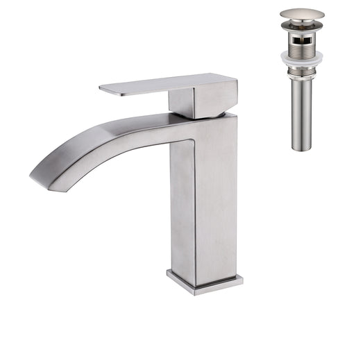 Waterfall Spout Single Handle Bathroom Sink Faucet Pop-Up Drain