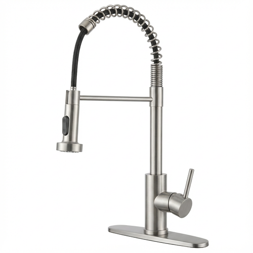 Industrial Pull Down Kitchen Faucet Brushed Nickel Stainless Steel