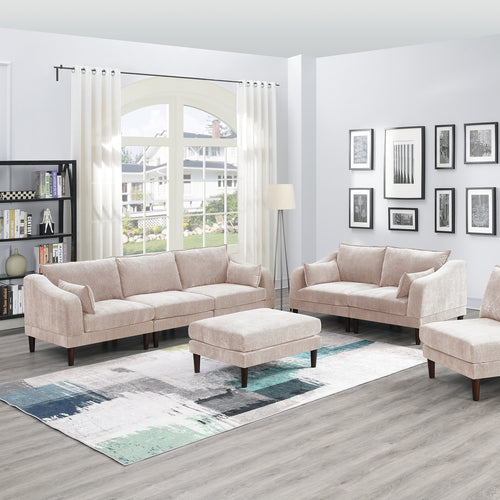 6-Piece Modular Sectional Sofa Set Blush Pink Fabric