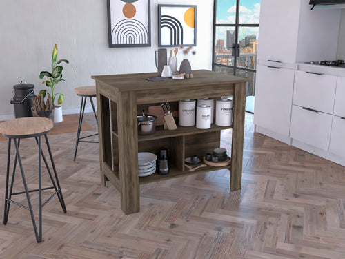 Cala Dark Brown Kitchen Island Dining Table 3 Shelf