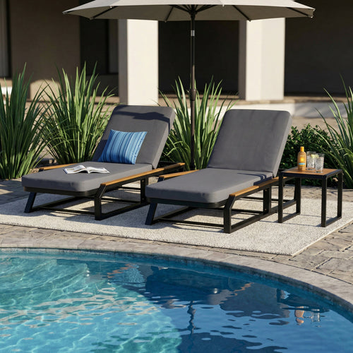 5-Piece Outdoor Chaise Lounge Set with Recliners & Side Table