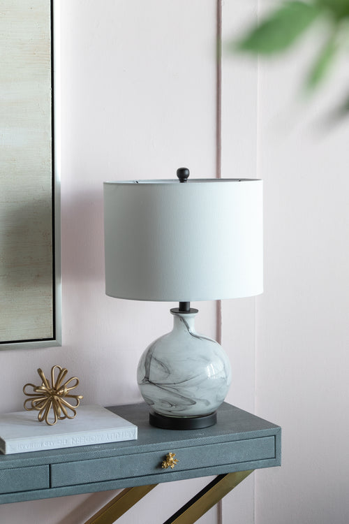White and Grey Glass Table Lamp 14x14x23