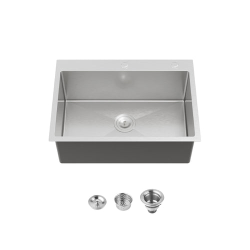 Stainless Steel Kitchen Sink 27x19 Single Bowl Overmount Dark Gray