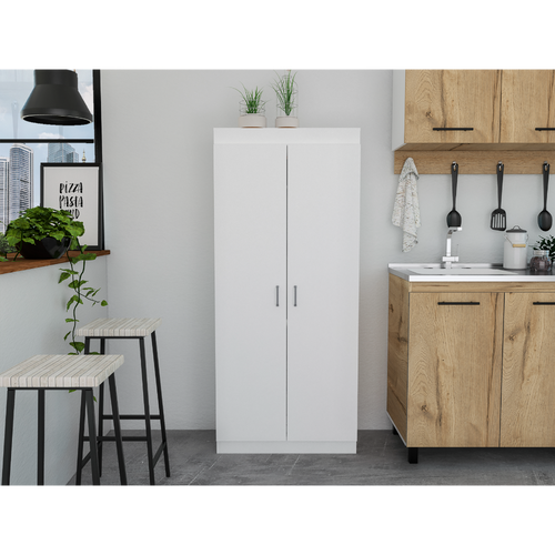 White Pantry Cabinet Double Door Five Shelves