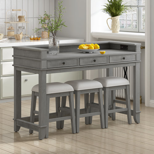 4-Piece Dining Table Set with Storage Drawers Light Grey