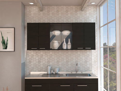 150 Wall Cabinet With Glass Doors and 4 Interior Shelves Black