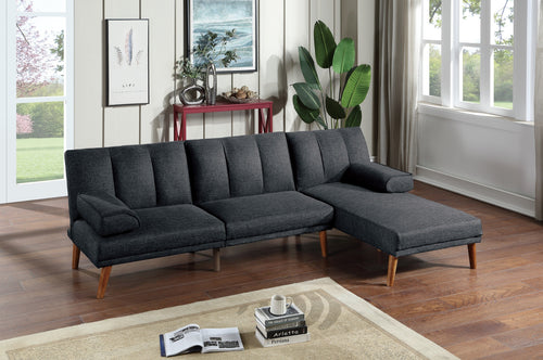 Black Polyfiber 2pc Sectional Sofa Chaise Couch Solid Wood Legs