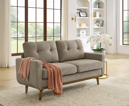 Mid-Century Modern Tufted Loveseat Sofa with Wooden Legs