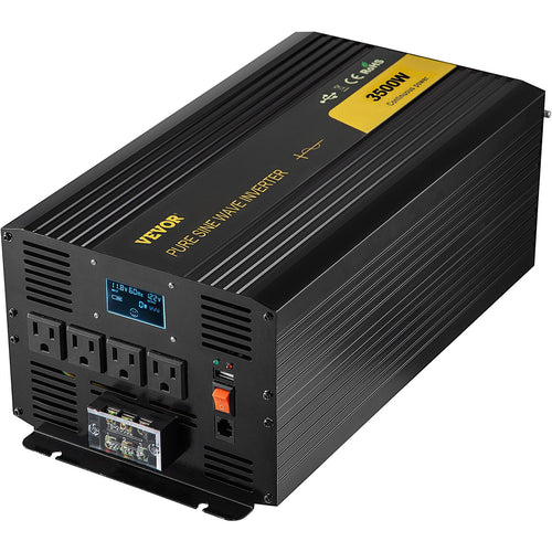 Pure Sine Wave Inverter 3500W, DC 12V to AC 120V, USB, LCD, GFCI, for RV Solar