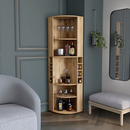 Oban Corner Bar Cabinet Five Shelves Eight Bottle Cubbies