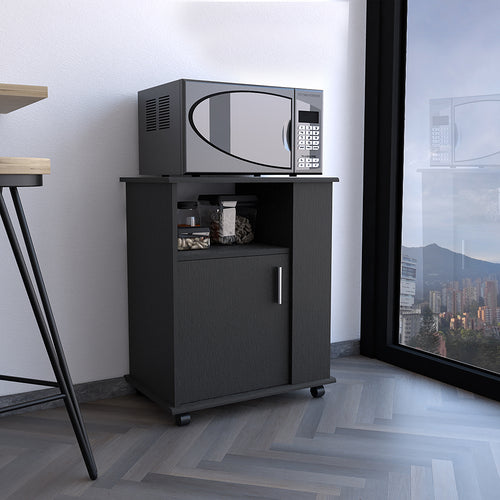 Lower Microwave Cabinet Single Door Three Shelves Black