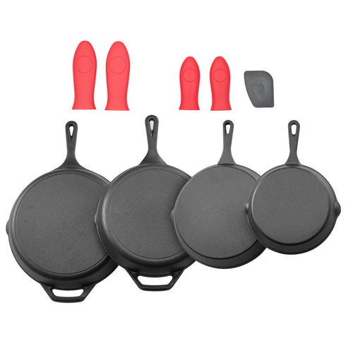 4-Piece Cast Iron Skillet Set, 6 8 10 12 in, Pre-Seasoned