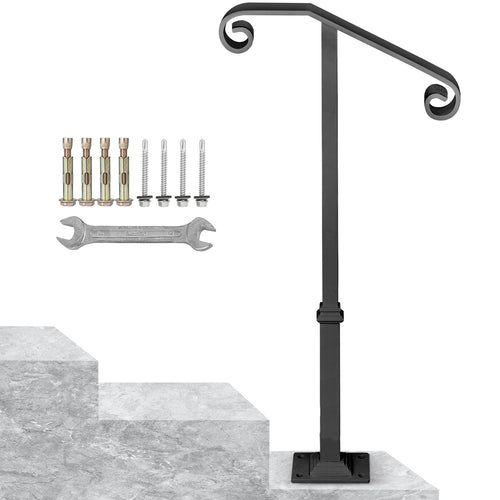 Wrought Iron Handrail for Outdoor Steps 1-2 Step Gray