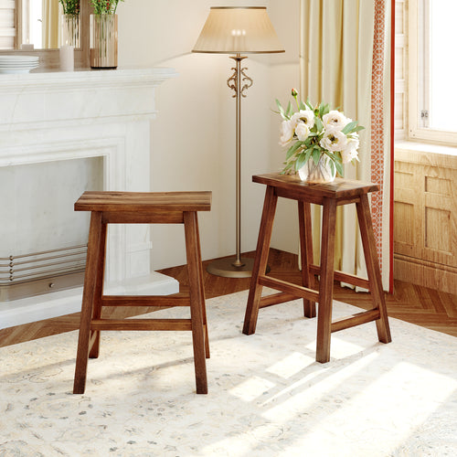 Farmhouse Rustic Counter Height Wood Dining Stools, Walnut