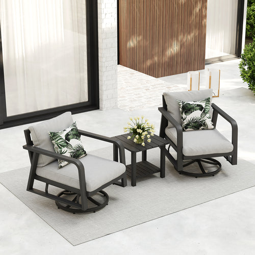 Outdoor Swivel Chair Set Aluminum Dark Gray Side Table