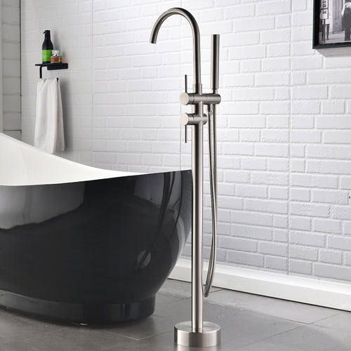 Single Handle Floor Mount Tub Filler with Handheld Shower