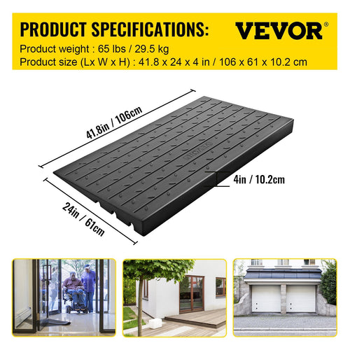 Threshold Ramp Rubber 4 In Heavy Duty Non-Slip Doorway Indoor Outdoor 2200 LB