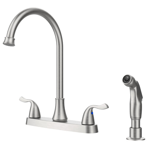 2-Handle Kitchen Faucet 360 Swivel Pull-Out Sprayer Stainless Steel