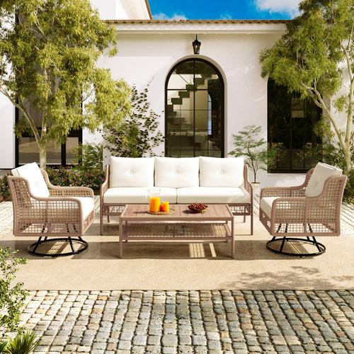 4-Piece Outdoor Wicker Patio Conversation Set Sectional Rattan