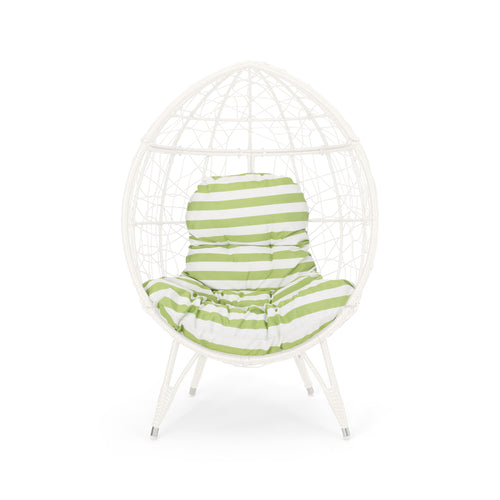 Cosmos Round Hammered Iron Teardrop Hanging Chair White Green